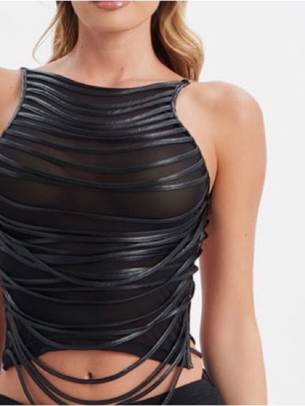 Fashion Nova Black Strappy Sheer Crop Top